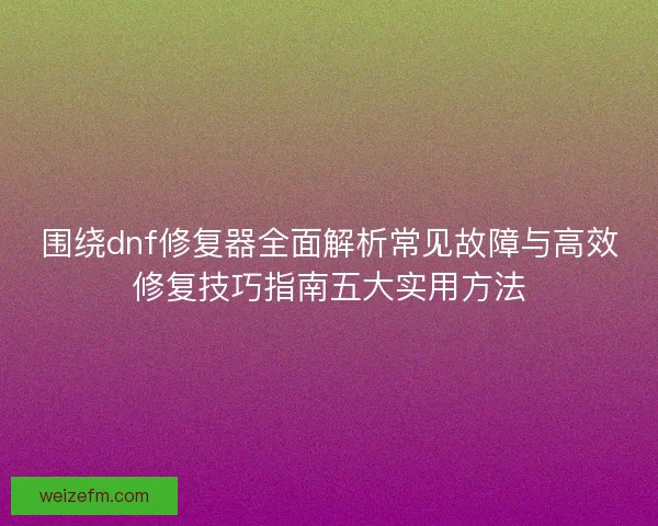 围绕dnf修复器全面解析常见故障与高效修复技巧指南五大实用方法